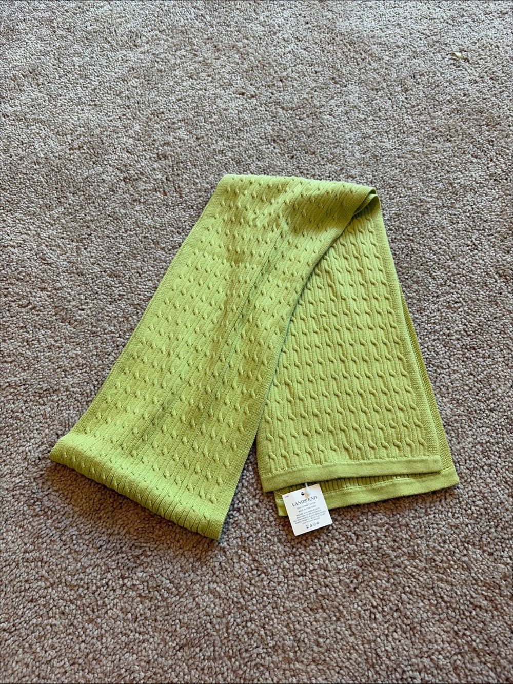 NWT Lands End Scarf Green Ribbed Unisex 100% Supima Cotton